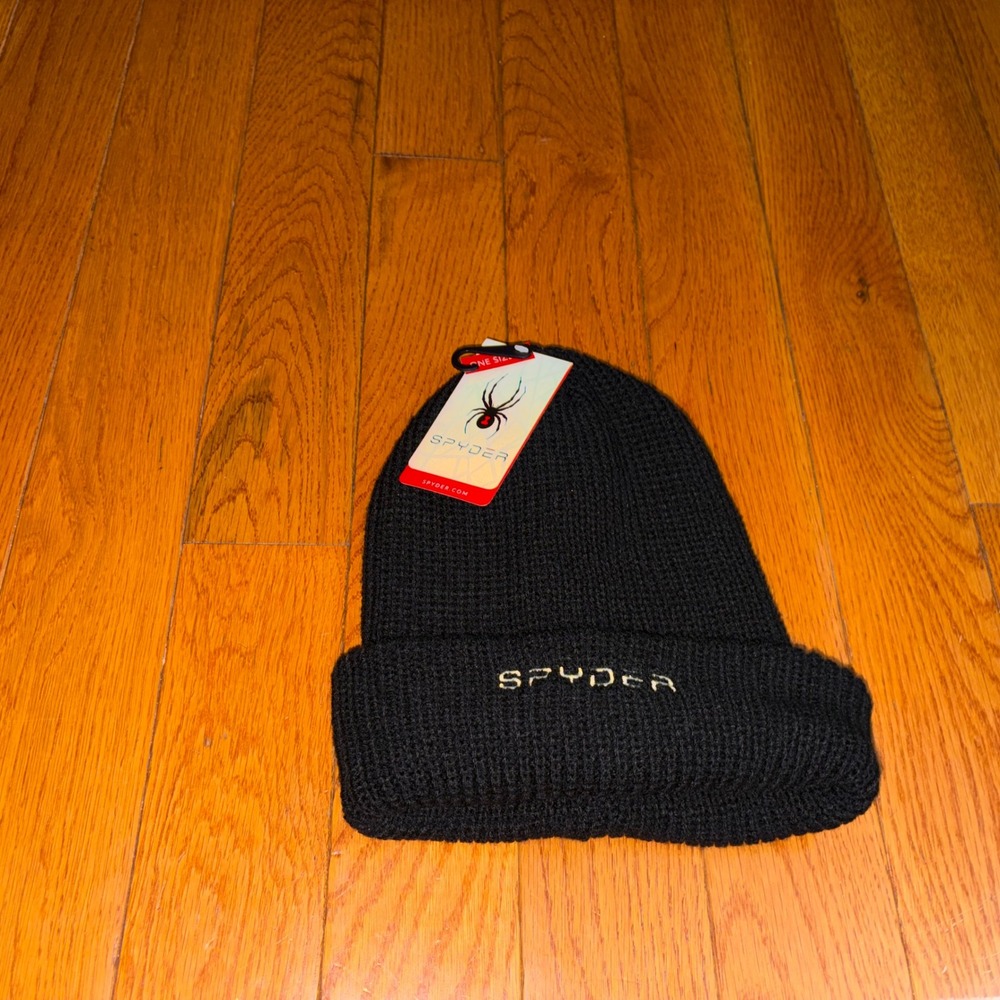 Spyder Kids Black Knit‎ Cuffed Beanie Hat OSFM OLSP903 New With Tags